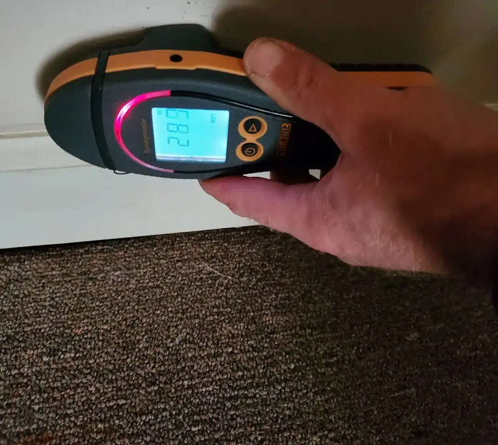 Moisture detection at baseboard during Burst Pipe Cleanup in Iowa Colony